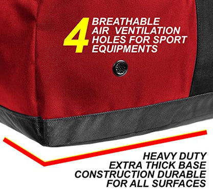 Fitdom 132L 36" Heavy Duty Extra Large Sports Gym Equipment Travel Duffel Bag W/Adjustable Shoulder & Compression Straps. Perfect for Soccer Baseball Basketball Hockey Football Team Coaches & More - color: Red