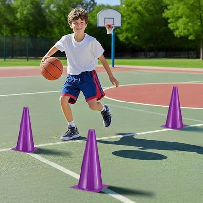 12 Inch Durable Cones,12pcs Versatile Plastic Traffic Cones and Soccer Cones for Sports Training,Agility Drills,Parking Safety,Basketball Training,Football Training. - color: purple
