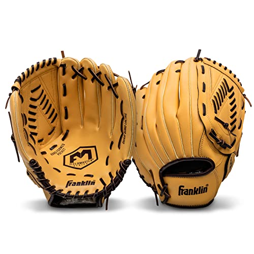 Franklin Sports Field Master Baseball + Softball Glove - Field Master Adult + Youth Baseball + Softball Mitt - Men's + Women's Gloves - Right Hand Throw - color: Camel, style: 13" - Basket “V” Web