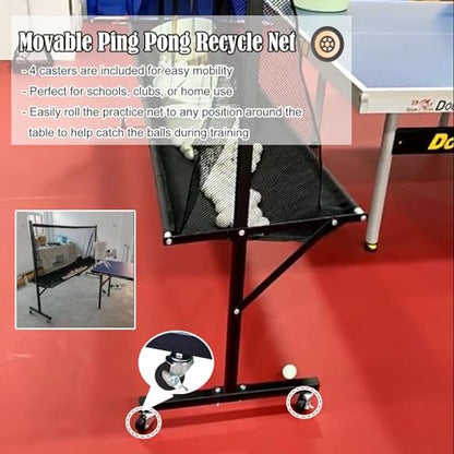 Adults & Kids Ping Pong Recycle Catcher Net, Movable Table Tennis Ball Collecting Net for Multi Ball Drills, Park School Club Gyms Training Auxiliary Organizer Net, Easy Set Up