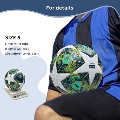 Professional Soccer Ball Size 5, Thermal Bonded Waterproof PU Match-Quality Training Ball with Pump - color: Green, size: size 5