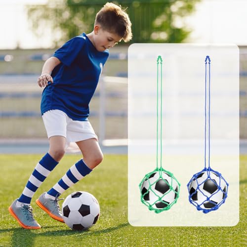 2PCS Soccer Kick Trainer, Soccer Ball Net Kicker, Football Kick Throw Solo Practice Training Aid Soccer Return Trainer, Soccer Ball Bungee Training Juggling Net for Youth Adults(Blue, Green)