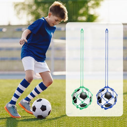 2PCS Soccer Kick Trainer, Soccer Ball Net Kicker, Football Kick Throw Solo Practice Training Aid Soccer Return Trainer, Soccer Ball Bungee Training Juggling Net for Youth Adults(Blue, Green)