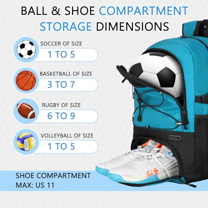 Goloni 30L Sports Backpack with Ball Compartment & Ventilated Shoe Pocket,Basketball Soccer Bag for Youth Boys Girls - color: Blue