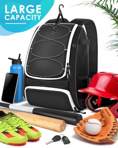 BROTOU Baseball Bag, Softball Bag for Baseballgear & T-Ball Bat, Baseball Backpack with Shoes Compartment for Men/Women - color: Black