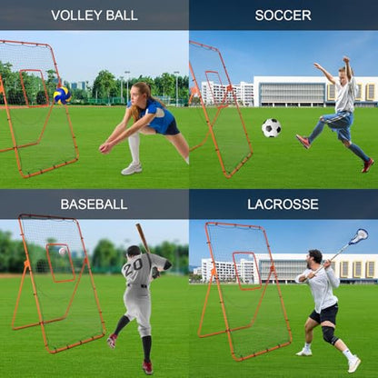 Volleyball Rebounder Net - 4x7ft with 5 Adjustable Angle for Throwing and Pitching Practice,Baseball, Softball and Lacrosse Including a Pair of Wrist Guards