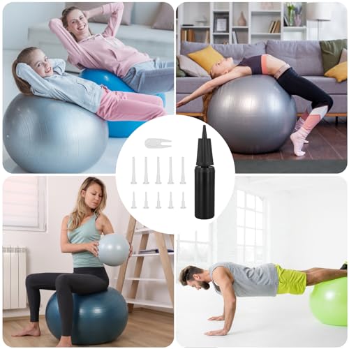 PEUTIER Exercise Ball Pump, Air Pump for Inflatables Ball Hand Inflator for Yoga Ball Pump with 10pcs Fitness Ball Plugs & Plug Remover Ball Plug Replacement Kit for Exercise Ball