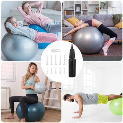 PEUTIER Exercise Ball Pump, Air Pump for Inflatables Ball Hand Inflator for Yoga Ball Pump with 10pcs Fitness Ball Plugs & Plug Remover Ball Plug Replacement Kit for Exercise Ball
