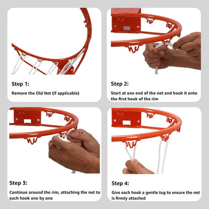 Basketball Net Replacement, 12 Loops Heavy Duty All Weather Net, Anti-Winding Design Sturdy Resistant for Outdoor Standard Basketball Hoop, White