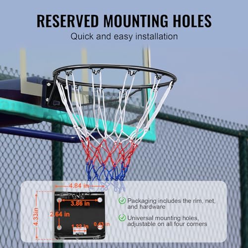 VEVOR Basketball Hoop, 44 54 Inchs PC Backboard Wall Mounted, Basketball Portable Hoop & Goal, Indoor & Outdoor with Hand-Crank Adjustment, Classic Basketball Court, Teens, Adults, Schools, Parks