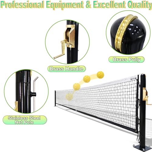 Seliyoo Pickleball Net System,Pickleball Net Set-22 FT Regulation Size with Heavy Duty Steel Post, Premium-Grade Brass Winder,Surface Mount,Tournament Net,Idea for Indoor Gym Or Outdoor Courts - style: Stainless Net pole