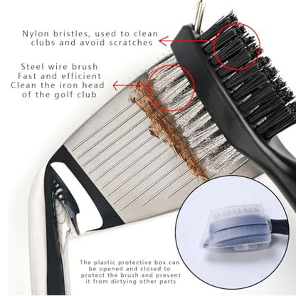 OBTANIM 2 Pack Golf Club Brush Groove Cleaner Tools with Retractable Zip-line Aluminum Carabiner for Golf Club Bag Accessories - color: Blue and Gray