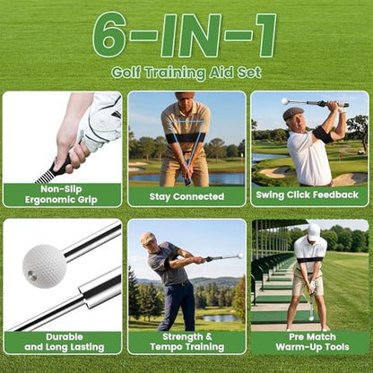 Seticek Retractable Golf Swing Trainer,Golf Grip Trainer with Arm Band for Right-Handed Golfers,Rhythm Click Sound Warm Up Golf Tempo Stick,Indoor/Outdoor - color: Black-Golf Grip Trainer with Arm Band