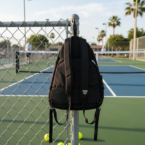 Personalized Pickleball Bag - Custom Paddle Backpack with Name or Logo, Crossbody Reversible Sling for Men & Women with Fence Hook and Water Bottle Holder - color: Black