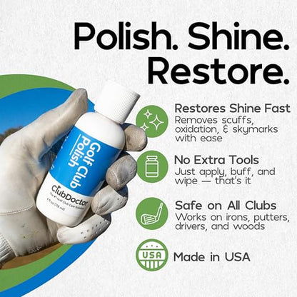 Club Doctor Golf Club Polish, Made in USA for Golfers, Restores, Shines, Polishes - Works on Drivers, Irons, Putters, Woods