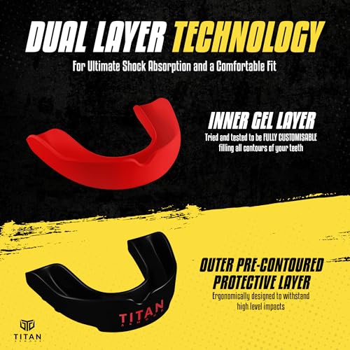 Titan Armour® Mouth Guard Boxing | Premium Dual-Layer | Case Included | Adult & Youth Custom-Fit Mouthpiece | Boil & Bite Mouthguard for Men: Football, MMA, Hockey, Lacrosse, BJJ, Basketball - color: Red, size: Adult Age 11+
