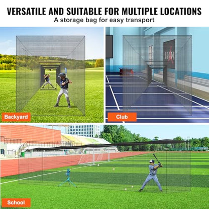 VEVOR Baseball Batting Cage,Professional Softball Baseball Batting Hitting Training Net,Heavy Duty Enclosed PE Practice Portable Pitching Cage Net with Door&Carry Bag,for Backyard,Field,Indoor&Outdoor