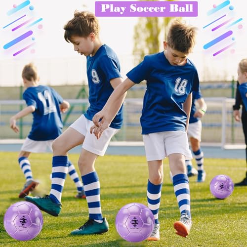 Glitter Purple Soccer Ball Size 3 with Pump & Needle/Mesh Bag, Sofu PU Soccer Ball Kit for Indoor Outdoor Practicing Training Playing Gift Teens Youth Adults