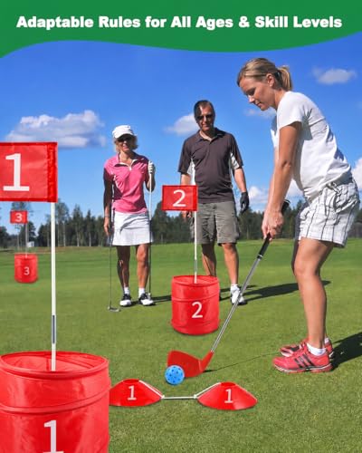 HOTWIND Backyard Golf Game, Portable 6 Hole Outdoor Golf Course for Indoor & Outdoor Play, Yard Golf Practice Game Gifts for Family and Adults, Lawn Beach Yard Park Golfgame for Adults - No Clubs