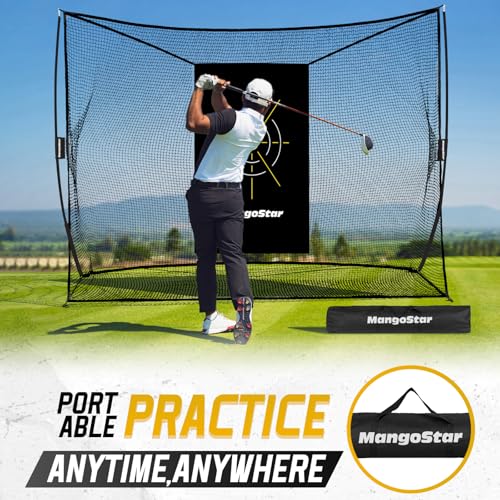 Mangostar Golf Net, 10x7ft Heavy Duty Golf Practice Net for Backyard Driving Real Golf Balls with Target Cloth and Carry Bag, Indoor Outdoor Golf Hitting Training Set Ideal Gift for Golfers