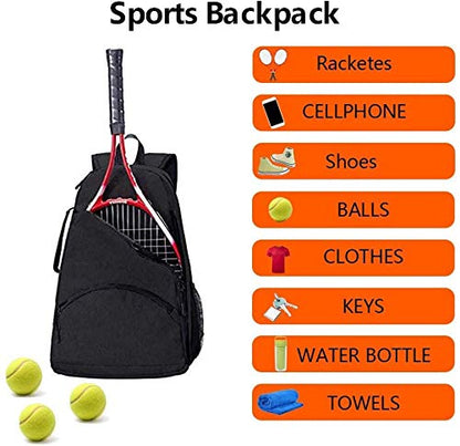 QCWN 2 Raquet Tennis Bag,Tennis Bags For Men Women,Tennis Backpack,Durable Tennis Bookbag,Tennis Pickleball Bag,Tennis Bag Waterproof,Raquet Carrier for Balls, Pickleball Paddles, Badminton Rackets - color: Black