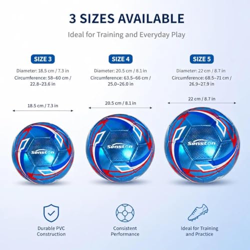 Senston Soccer Ball Size 3 & Size 4 & Size 5 for Kids and Adult Official Match Training Soccer Ball with Pump - color: blue, size: size 5