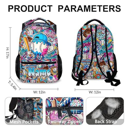 Kids Backpack for Boys Custom Baseball Drip Backpacks for Kids Teens Team, Lightweight Large Capacity Cool Back to School Supplies - color: White