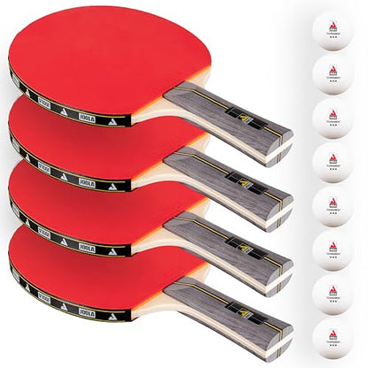 JOOLA Helio 4-Player Table Tennis Set - 4 Premium Ping Pong Paddle Rackets, 8 High-Performance White 3-Star Table Tennis Balls, Beginner Friendly Starter Kit for Maximum Control, 12 Piece Set