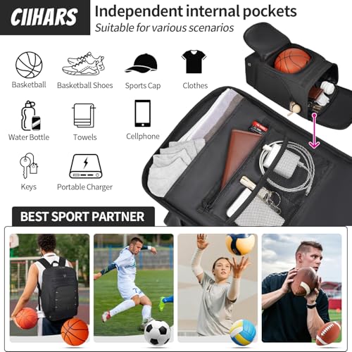 Basketball Backpack Bag Large Sports Bag with Separate Ball holder & Shoes compartment, Best for Basketball, Soccer,Volleyball,Gym - color: Black