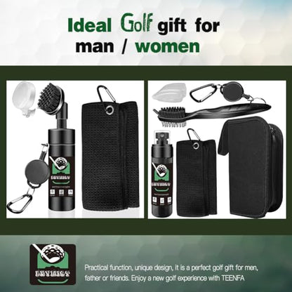 Golf Towel and Brush Set, Premium Golf Towel (15 x 14 inch) & Club Brush Cleaner with Retainer Clip and Squeeze Water Bottle, Essentials Golf Accessories for Men, Golf Gifts for Men