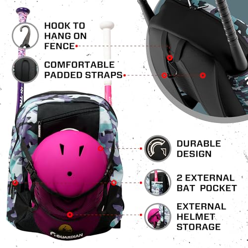 Guardian Baseball Backpack for Youth, Softball Bag for Girls, Durable Bat Bags Baseball Youth Boys and Girls, TBall Bag – Includes Hook to Hang on Fence - color: Pastel Multi
