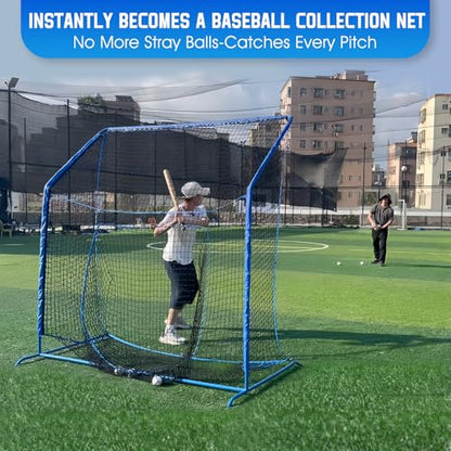 Baseball Softball Net with Blocking System, 7x7ft/6x6ft/10x7ft Practice Cage Net for Batting/Pitching/Fielding, Metal Frame with Elevated Base and Storage Bag for Backyard Indoor Training - size: 6x6FT