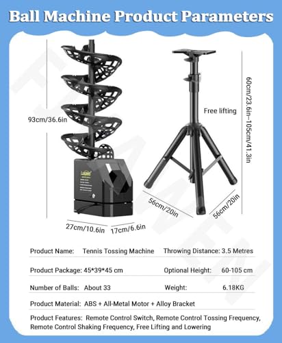 Remote Control Tennis Ball Machine, Portable Tennis Ball Tosser with Triangular Base, 33 Ball, for Self-Play Ball Launcher Beginners, Kids, Coaches, Home-Court