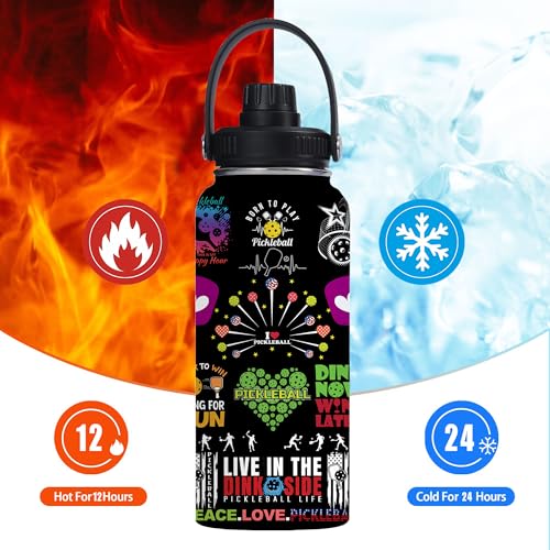 Pickleball Water Bottle 32oz Stainless Steel Insulated Vaccum with Lid, Pickleball Gifts for Pickleball Players, Pickleball Lovers, Women Girls Ladies - color: Pickleball