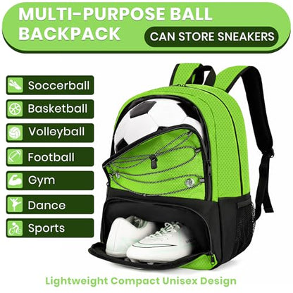 Hsmihair Youth Soccer Bag-Soccer Backpack&Backpack for Football Basketball,with Ball Compartment Separate Cleat Package - color: Green
