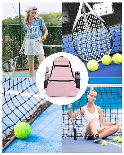 Tennis Bag Professional Tennis Backpack for Men and Women Racket Bags Holds 2 Rackets with Ventilated Shoe Compartment - color: Pink with Shoes Compartment
