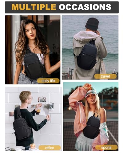 SEAFEW Medium Black Black Sling Bag for Men and Women - Sport Crossbody Backpack for Pickleball, Tennis, Racketball - color: Black-medium