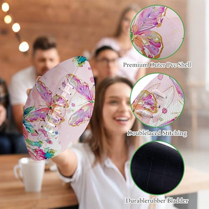 American Football, Official Size 11.9 x 7.3 Inch, Premium Composite Leather High-Grip Ball with Pro-Style Lacing, Unique Prints for Training, Games & Gifts - color: Pink Art Butterfly