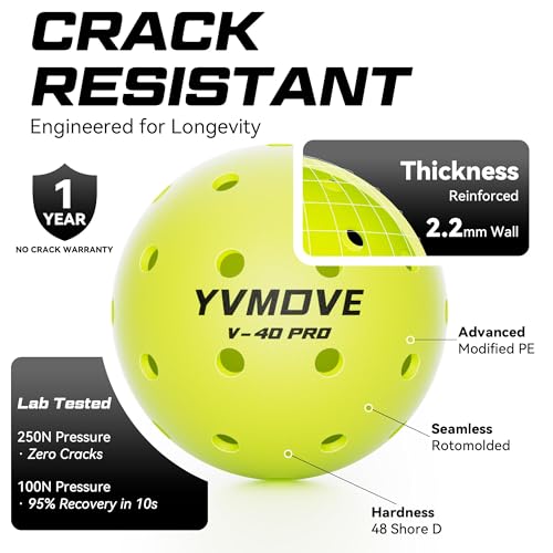 YVMOVE V40Pro Outdoor Pickleball Balls - Seamless Rotational Molding for Crack Resistance - USAPA Standard Bounce&Flight - Neon Green 40-Hole Pickleballs for Tournaments/Family Games (3-Pack/12-Pack) - color: 12 Pack - Neon Yellow