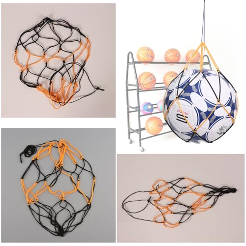4 Pack Basketball Bag Drawstring Single Ball Net Mesh Storage Organizer Carrier Carrying Hanging Bags with Air Pump Inflation Needle For Soccer Balls Football Volleyball Basket Ball Sports