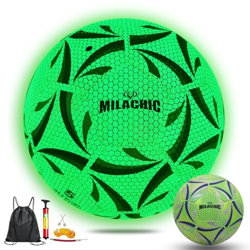 Soccer Ball, Glow in The Dark Soccer Ball Size 3/4/ 5 with Pump, Glowing Luminious Soccer Balls Gifts for Teens, Youth, Men, Women Indoor-Outdoor Soccer Training - color: Green, size: Size 4