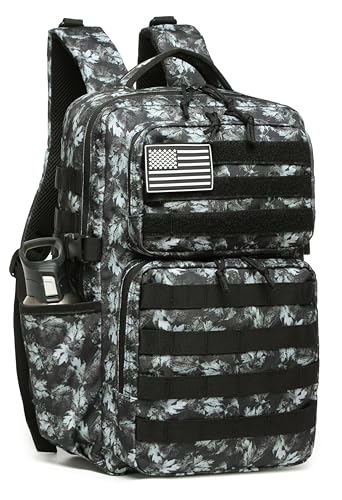 Wotony Military Tactical Backpack for Men Waterproof Daypack 3 Day Assault Pack Molle Bag with Water Bottle Holder - color: Gray Maple Leaf, size: 25L
