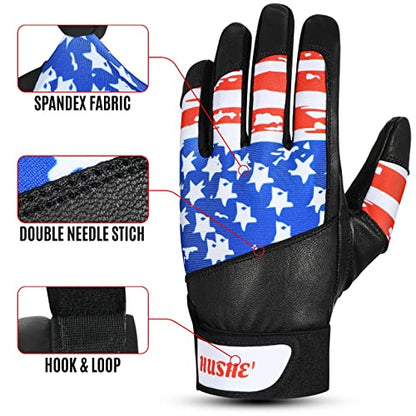 Hushe' American Flag Batting Gloves Softball Batting Gloves USA Flag Baseball Batting Gloves Youth Batting Gloves Baseball Batting Gloves Youth Kids Batting Goves Adults Unisex - size: Medium, style: Adult