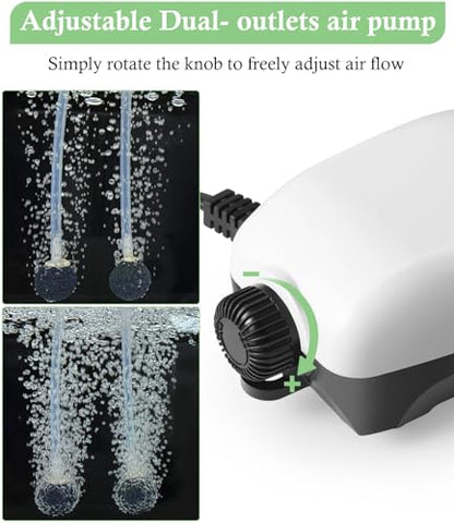 2W Nano Whisper Aquarium Air Pump, 57GPH Adjustable Dual Outlet Fish Tank Oxygen Pump, Aquarium Aerator for 1-50 Gallon Fish Tanks - style: 2W-57GPH