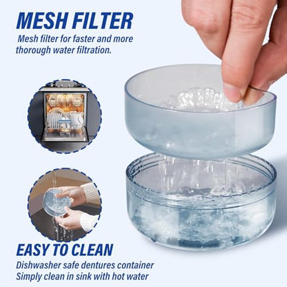 Denture Case Retainer Cleaning Case: 2 in 1 Retainer Case, No-Leak Denture Bath Box Cup, Complete Clean Care for Dentures, Clear Braces, Mouth Guard, Night Guard & Retainers - color: Blue