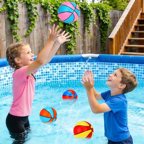 4 Packs Mini Basketballs 7 Inch Size 3 with Pump, Kids Small Basketball Set for Basketball Hoop Pool Party Games Indoor Outdoor Play Sports Toys Bouncy Basket Balls for Kids Toddlers 1-3 3-5 5-7 Gifts