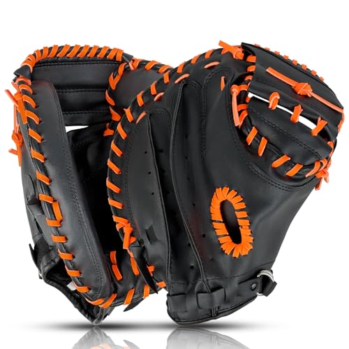 Baseball Catchers Mitt 33", Catcher Glove, Baseball Glove, Catchers Mitt for Training and Playing, Right Hand Throw, Adult and Youth Size, Multiple Styles - color: Orange, Black