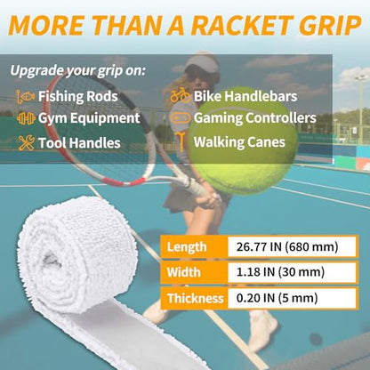 2 Pcs Tennis Racket Grip Tape, Towel Tennis Overgrip Tape, Anti-Slip Absorbent Grip, Racket Overgrip Tape,9 Colors - color: White