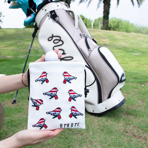 Golf Valuables Pouch, Leather Golf Tee Pouch with Drawstring Closure Golf Ball Tee Handbag Portable Golf Accessories - color: USA Birdie