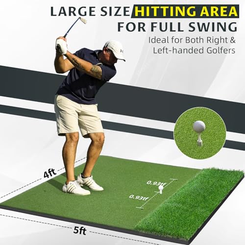 Bltend Dual Turf Golf Mat 31mm: 5x5ft/5x4ft Heavy-Duty Golf Hitting Mats Practice Outdoor/Indoor, Elite Dense Artificial Turf Matt Training Aid for Garage/Simulators/Driving Range/Backyard - style: 5'x4' Elite - 31mm